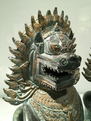 Large Antique Vintage Gilt Bronze Foo Dogs,  temple Lions 42 Cm Tall 2