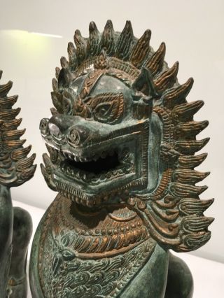 Large Antique Vintage Gilt Bronze Foo Dogs,  temple Lions 42 Cm Tall 3
