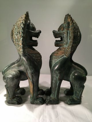Large Antique Vintage Gilt Bronze Foo Dogs,  temple Lions 42 Cm Tall 5