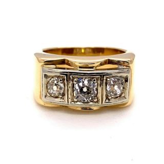 Antique 14k Two Tone Gold 3 Stone Mine Cut Wedding Statement Ring Band 1 Carat