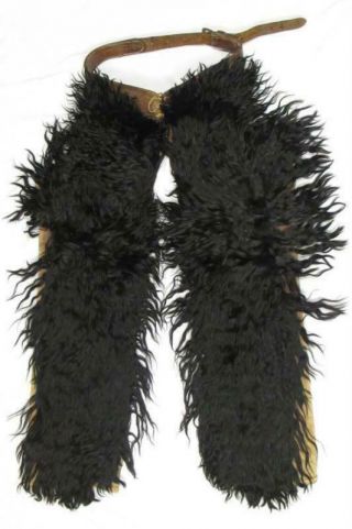 Antique Rodeo Wooly Chaps Henry L Kuck Angora Wool Black Leather Circa 1900