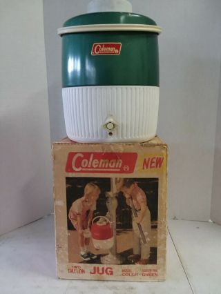 Vintage Coleman 2 Gallon Green White Water Jug With Box 1966