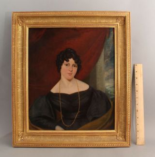 19thc Antique Folk Art Portrait Oil Painting Woman,  Colton Hambling Family