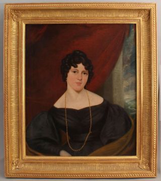 19thC Antique Folk Art Portrait Oil Painting Woman,  Colton Hambling Family 2