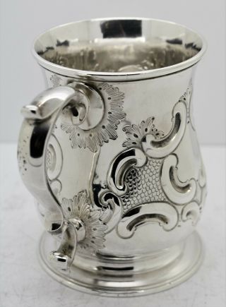 GEORGE II solid silver HEAVILY REPOUSSED pint MUG/TANKARD.  Whipham 1750.  349gram 6