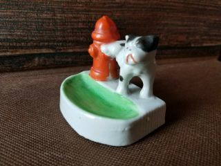 Vintage Japan Porcelain Miniature Ashtray Bull Dog peeing on Fire Hydrant 3