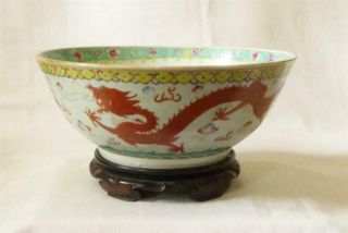 V Large Antique Early 20th C Republic Period Chinese Punch Bowl And Stand C1920