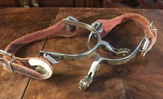 Vintage Stainless Steel Western Spurs W/leather Straps