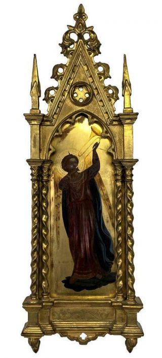 Antique Italian Fra Angelico Religious Angel Painting Icon Gothic Giltwood Frame