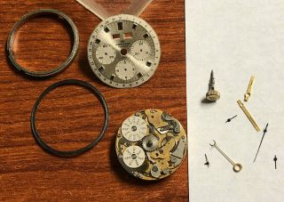 Vintage Wakmann Cal 730 Chronograph Watch Movement,  Dial,  Hands