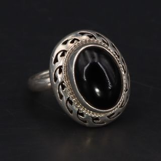 Vtg Sterling Silver - Mexico Braided Black Onyx Shadow Box Ring Size 8 - 15.  5g