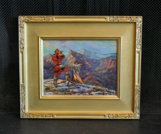 Vintage Oil Painting Mountain Man W.  Indian Scout In Snow - Guy Corriero (1936 -)