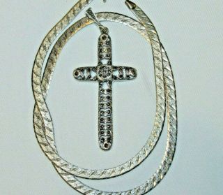 Vintage Sterling Silver 925 Marcasite Cross & Herringbone Chain Necklace Pendant
