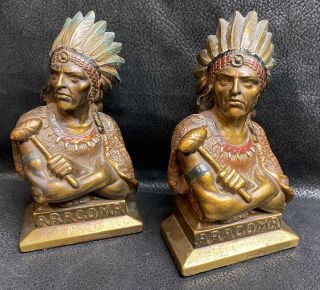 Vtg Native American Indian Bronze Galvano Aracoma Textile Bookends P.  Mori & Son