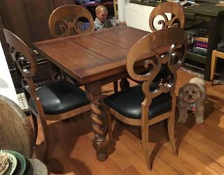 English Antique Oak Barley Twist Draw Leaf Kitchen/dining Table,  4 Chairs