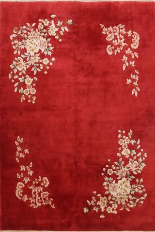 Vintage Floral Art Deco Chinese Oriental Area Rug Hand - Knotted Red Carpet 8x10