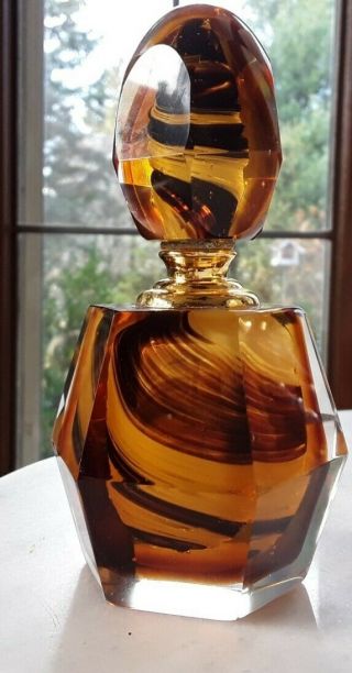 5 " Vintage Murano Brown Amber Swirl Facet Glass Stopper Perfume Bottle Unscented