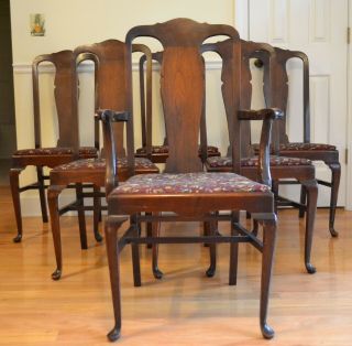 American Antique Set Walnut Queen Anne Style Dining Chairs 5 Side 1 Arm Sturdy