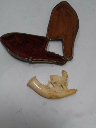 Antique Figural Meerschaum Clay Pipe With Case