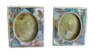 Pair Vintage Mexico Alpaca Silver Abalone Shell Mother Of Pearl Picture Frames