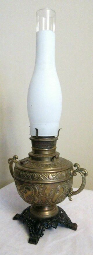 Vintage The Haida Brass Kerosene Lamp Center Draft Round Wick Chimney July 1890