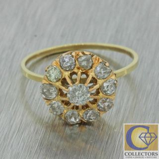 1880s Antique Victorian 14k Solid Gold 1.  15ctw Diamond Cluster Engagement Ring