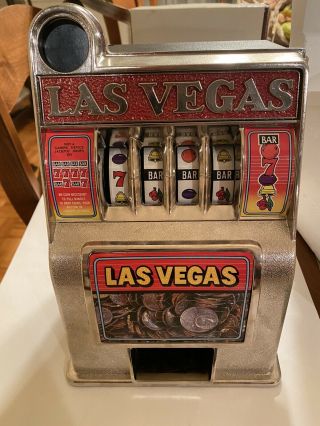 Slot Machine Vtg Mini Coin Bank Las Vegas Table Top Toy Game Jackpot