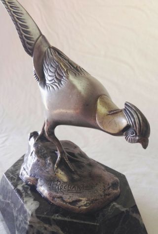Vintage French Art Deco Bronze & Silver Pheasant Signed Irenee Rochard