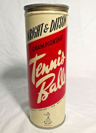 Vintage C.  1950 ' S WRIGHT & DITSON Championship Tennis Ball Tin Tube Can & BALLS 2