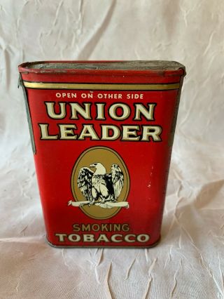 Vintage Union Leader Smoking Tobacco Pocket Tin Can W/ Tax Stamp (5)