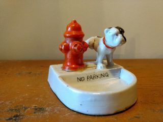Vintage Lusterware Ashtray,  Bull Dog Peeing On Fire Hydrant.  Made In Japan.