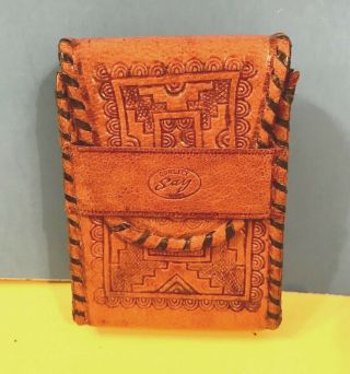 Vtg Quality Say Mexico Hand - Tooled Leather Pouch Case Box Cigarette