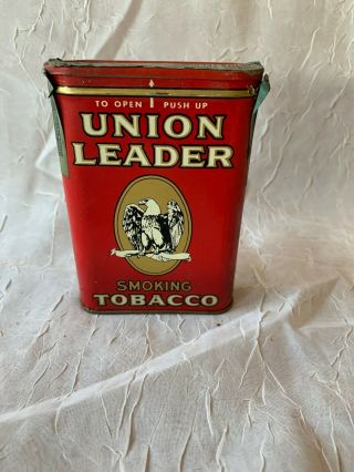 Vintage Union Leader Smoking Tobacco Pocket Tin Can W/ Tax Stamp (2)
