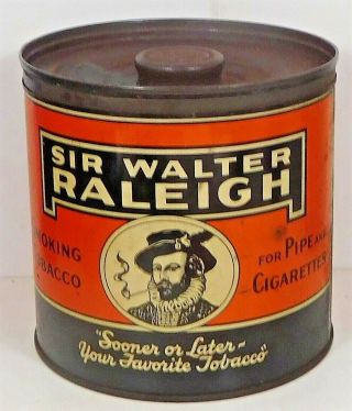 Vintage Sir Walter Raleigh Smoking Tobacco Tin Can - Brown & Williamson