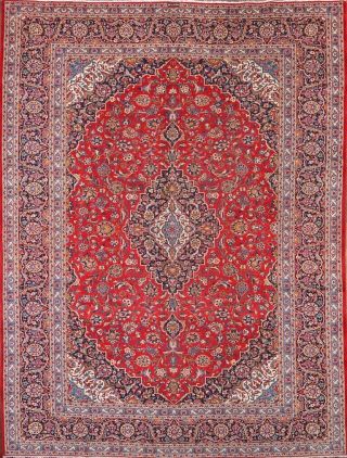 Vintage Traditional Floral Red 10x13 Ft.  Signed Kashaan Area Rug Hand - Knotted