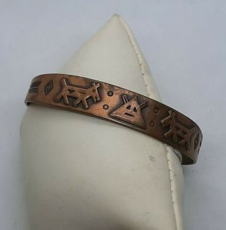 Vintage Southwestern Native American Navajo Stamped Storytelling Cuff Bracelet