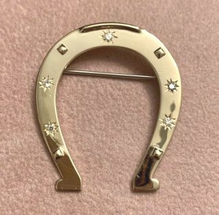 14k Antique Diamond Horseshoe Brooch - - Pin