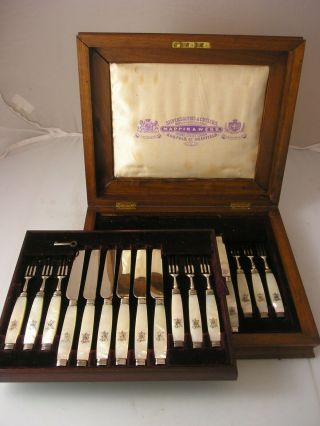 Mother Of Pearl Victoria Set 24 Silver 1885 Dessert Cutlery Knives And Forks