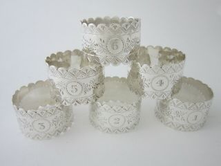 Set Of 6 Antique Sterling Silver Napkin Rings - 1894/5 By Henry Williamson