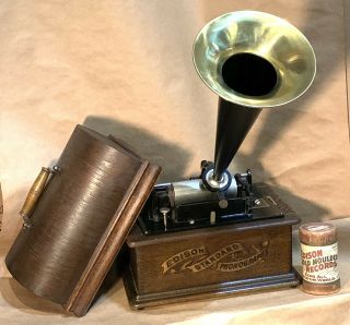 Antique Edison Standard Cylinder Phonograph W Horn Restored