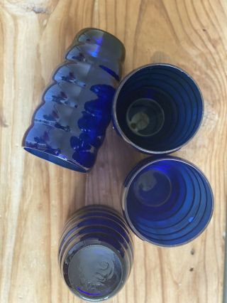 Vintage Cobalt Blue Beehive Ring High Ball Juice Drinking Glasses 3