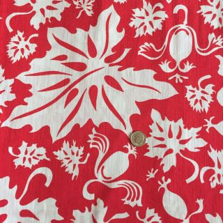 Vintage Full Feed Sack Exciting White Floral Design & Leaves On Red 42 " X 37 "