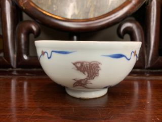 From Old Estate Chinese Ming Iron Red blue White Fishes Bowl Asian China 3