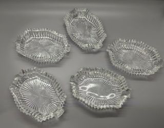 Set Of 5 Vintage Pressed Glass Personal Or Individual Ashtrays Oval Star Burst