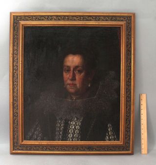 Antique 17thc Portrait Oil Painting,  Elizabethan Woman W/ Lace Collar,  Nr
