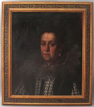 Antique 17thC Portrait Oil Painting,  Elizabethan Woman w/ Lace Collar,  NR 2