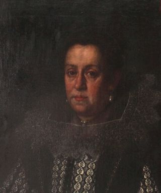 Antique 17thC Portrait Oil Painting,  Elizabethan Woman w/ Lace Collar,  NR 3