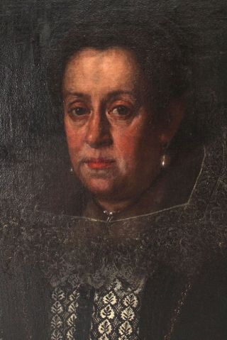 Antique 17thC Portrait Oil Painting,  Elizabethan Woman w/ Lace Collar,  NR 4