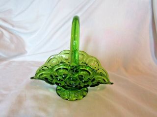 Vintage L.  E.  Smith Art Glass Green Moon And Stars Fruit Basket