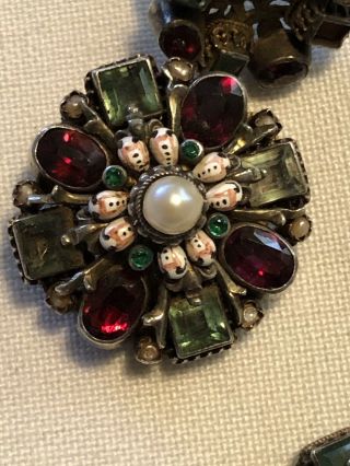 Antique Austro Hungarian Sterling Silver Emerald Garnet Pearl Bracelet Ring Clip 5